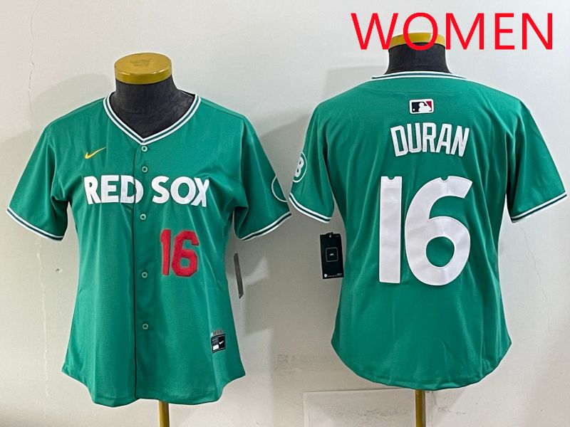 Women 2025 Boston Red Sox #16 Duran Dark Green Joint Name Nike MLB Jersey style 3->women mlb jersey->Women Jersey